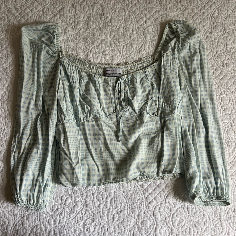 Urban Outfitters Light Blue/Green Checkered Top